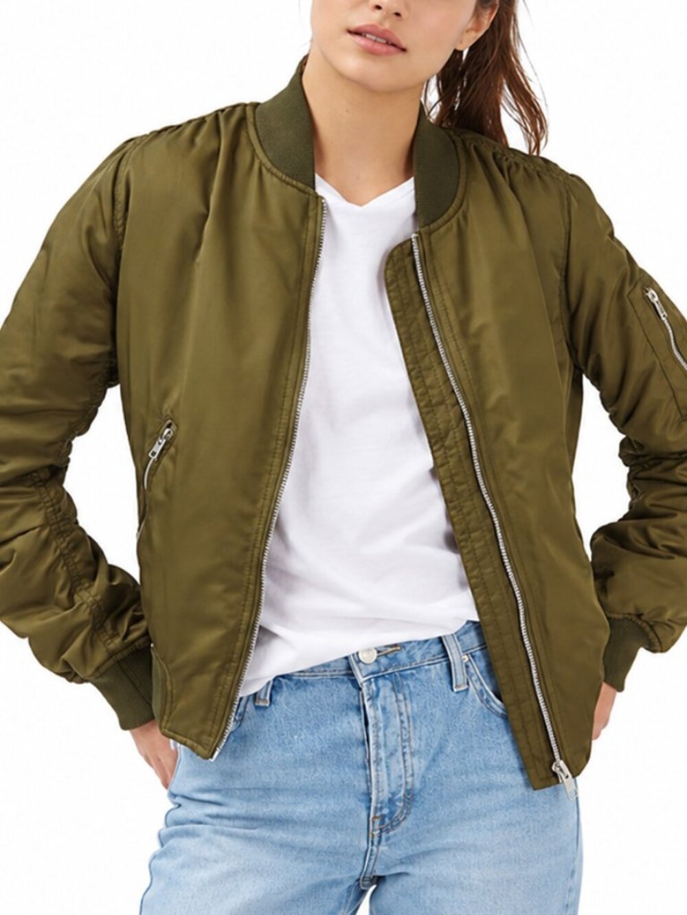 Topshop Khaki Green Satin Bomber Jacket Size 6